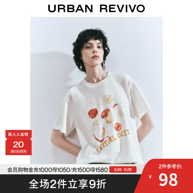 UR2025夏季新款女装创意苹果印花宽松短袖T恤UWH450076 本白 M