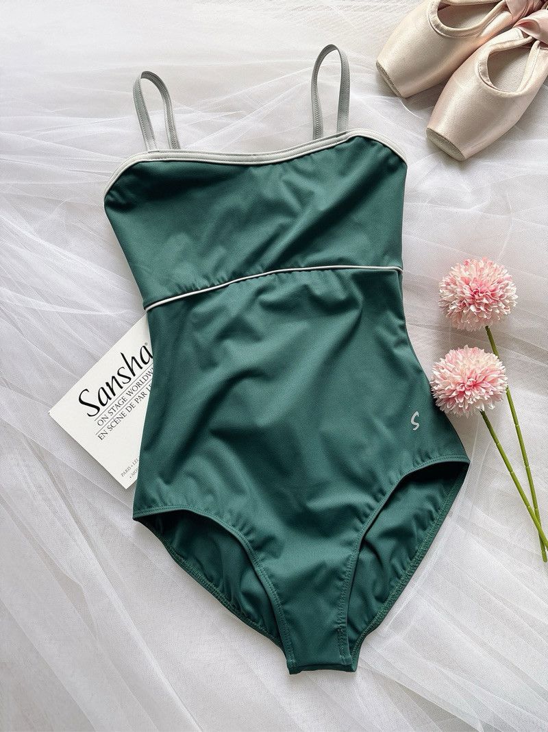 三沙（Sansha）三沙芭蕾舞蹈練功服芭蕾基訓(xùn)服吊帶舞蹈形體服體操服 深綠色 S