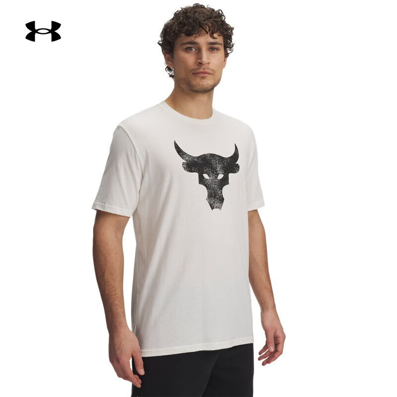 安德玛（UNDERARMOUR）UA春夏Project Rock强森男子运动休闲短袖T恤1361733 乳白色131 XL