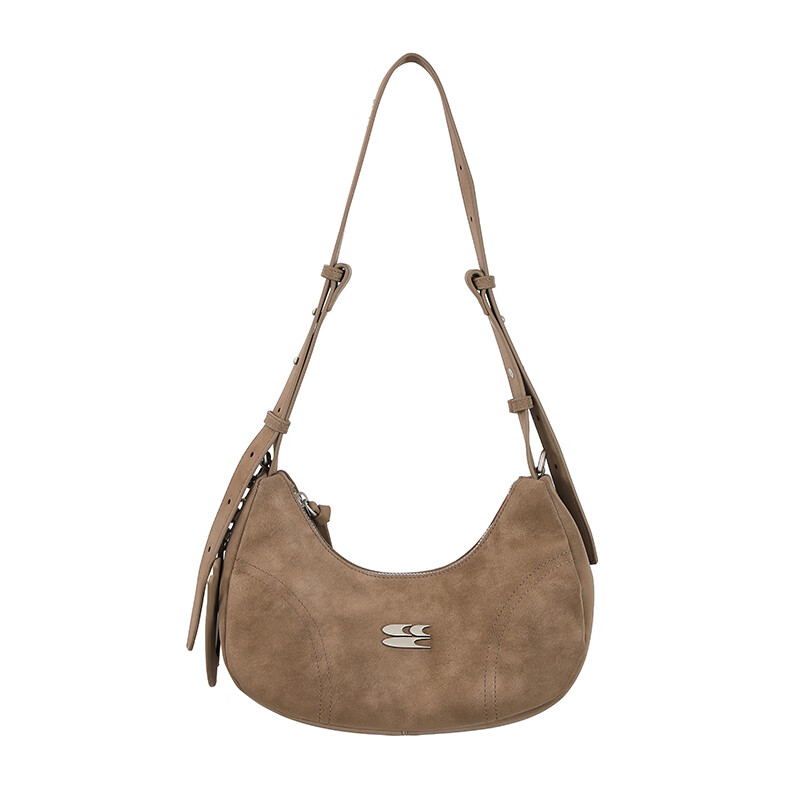 Crying center 哭喊中心 豹纹仿绒多色斜挎单肩手提机车包 含logo挂件  泥棕色(含logo挂件)