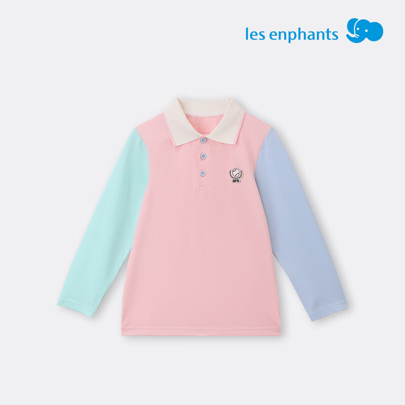 丽婴房儿童长袖T恤男童polo衫女童典雅学院风拼接撞色Polo衫上衣2025新 拼接白 110 cm