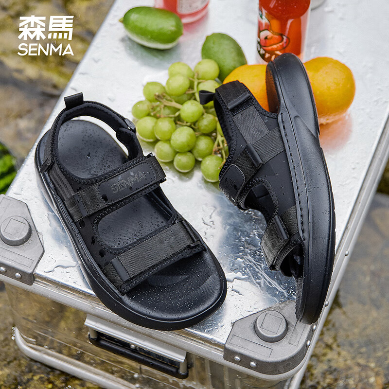 森馬男士凉鞋夏季新款潮流运动外穿防滑耐磨软底开车拖鞋两用沙滩鞋男 暗夜黑 41