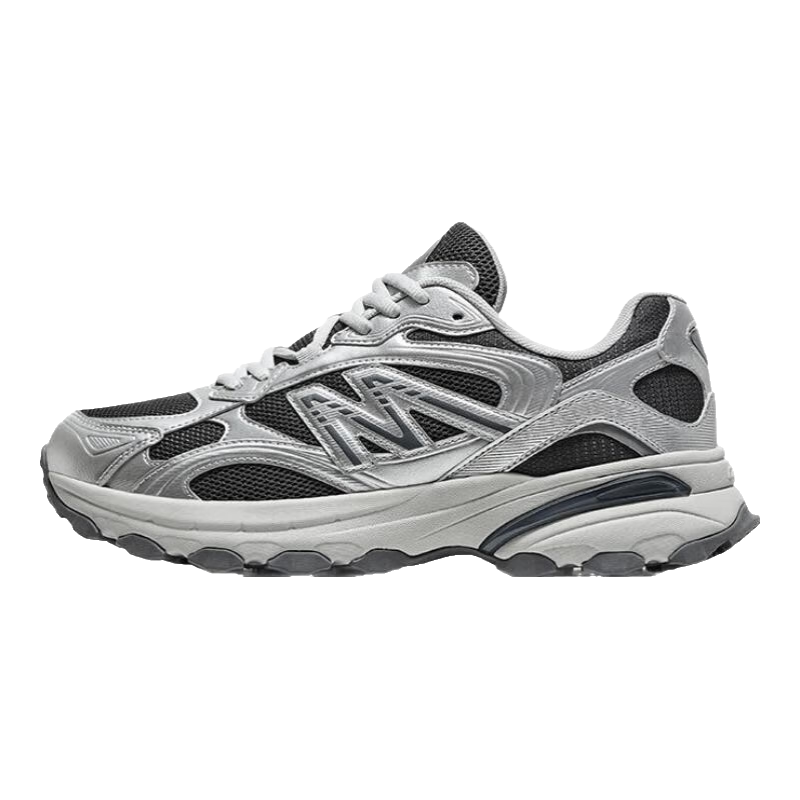 骆驼（CAMEL）光波男鞋女鞋复古慢跑步厚底缓震休闲运动鞋子 4027，银色/石板灰，男 42