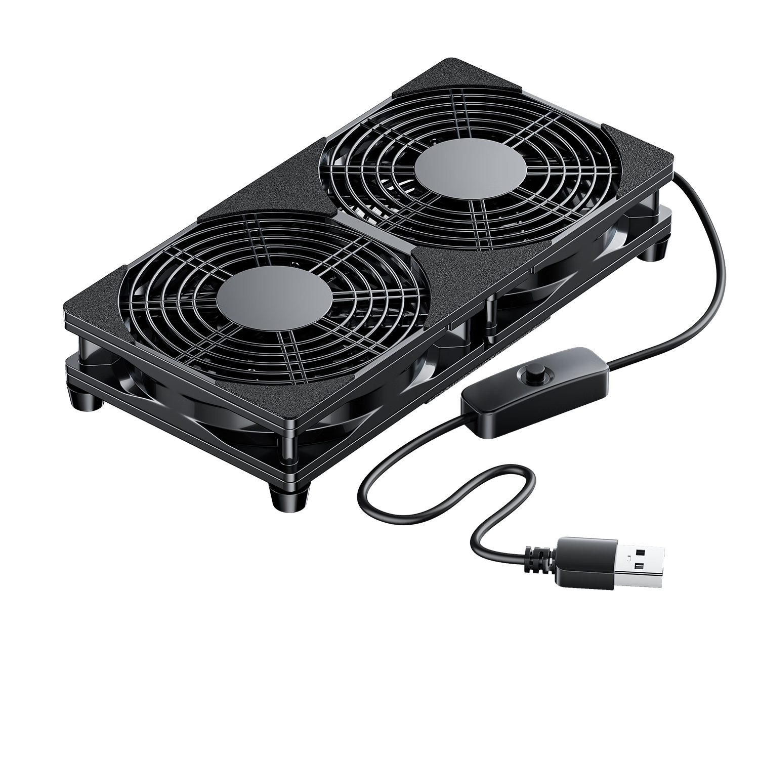 毕亚兹 路由器散热风扇 光猫/电视机顶盒散热器mini主机散热器风扇底座5V静音USB开关降温提速12cm双风扇