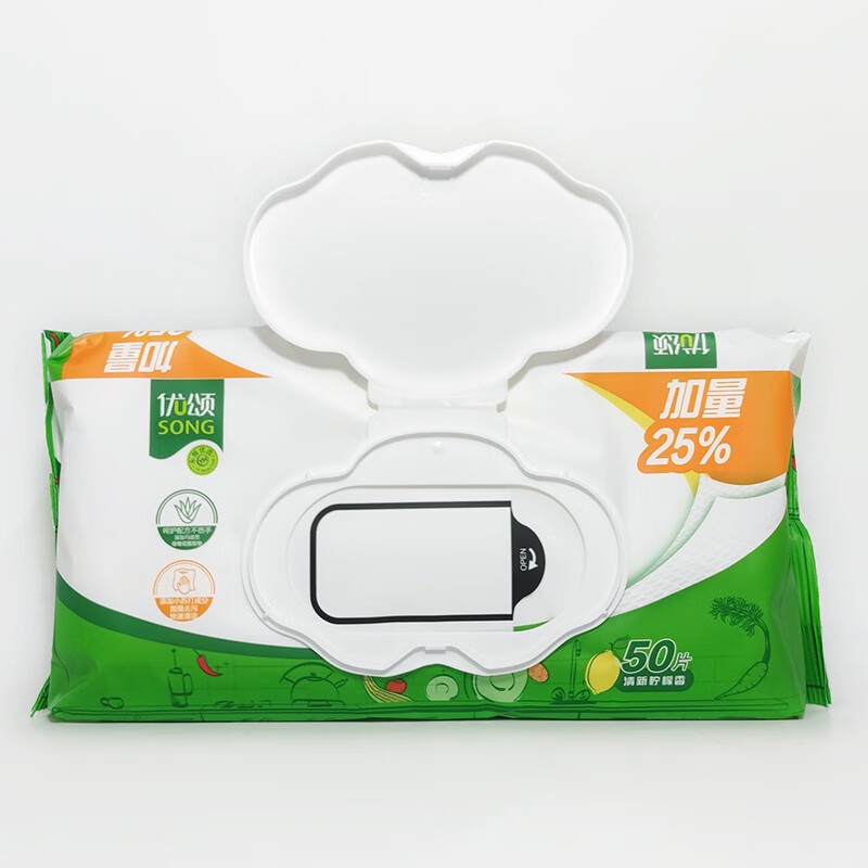 何佳功永辉超市优颂厨房清洁湿巾50片抽装一次性除去油污珍珠纹家用 1包