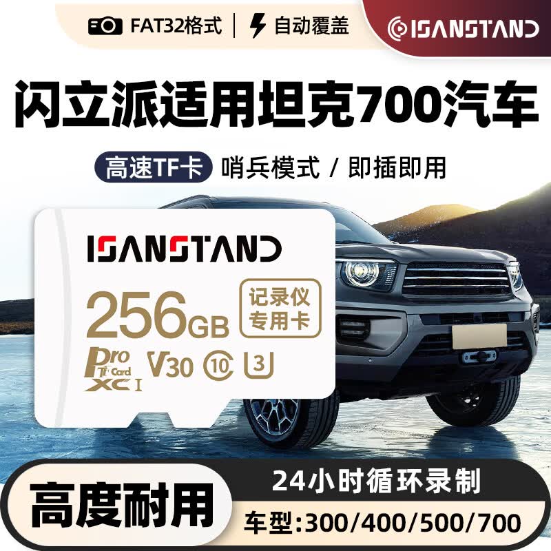 ISANSTAN存储卡适用坦克700行车记录仪专用内存卡300/400系列车载录像TF卡fat32格式高速C10 【TF256G】行车记录仪专用卡+送读卡器