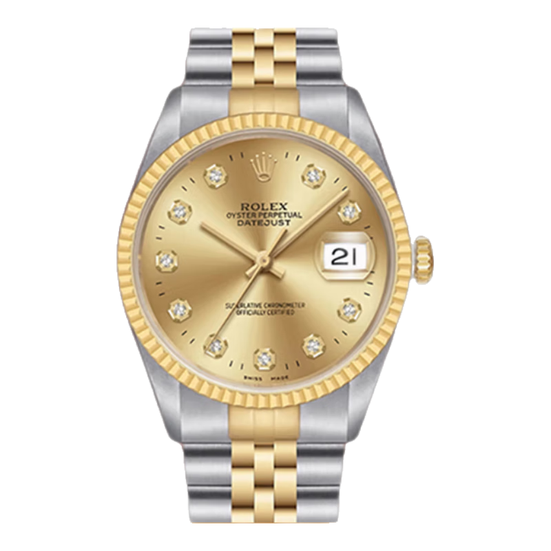 【二手99新】勞力士男表 ROLEX日志型系列后鑲鉆36mm金盤手表 自動(dòng)機(jī)械表瑞表二手腕表 16233香檳盤刻度后鉆 單表