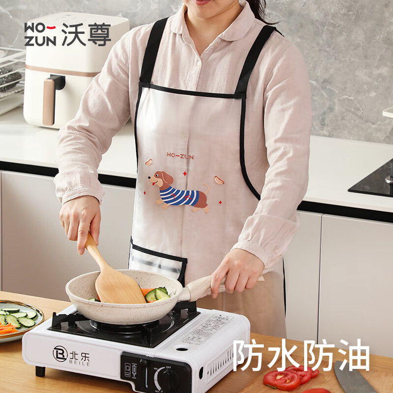 沃尊围裙防水防油厨房家用2025新款做饭餐饮上班专用高级感年轻款可爱 腊肠狗 1双 【防水防油 一擦即净】