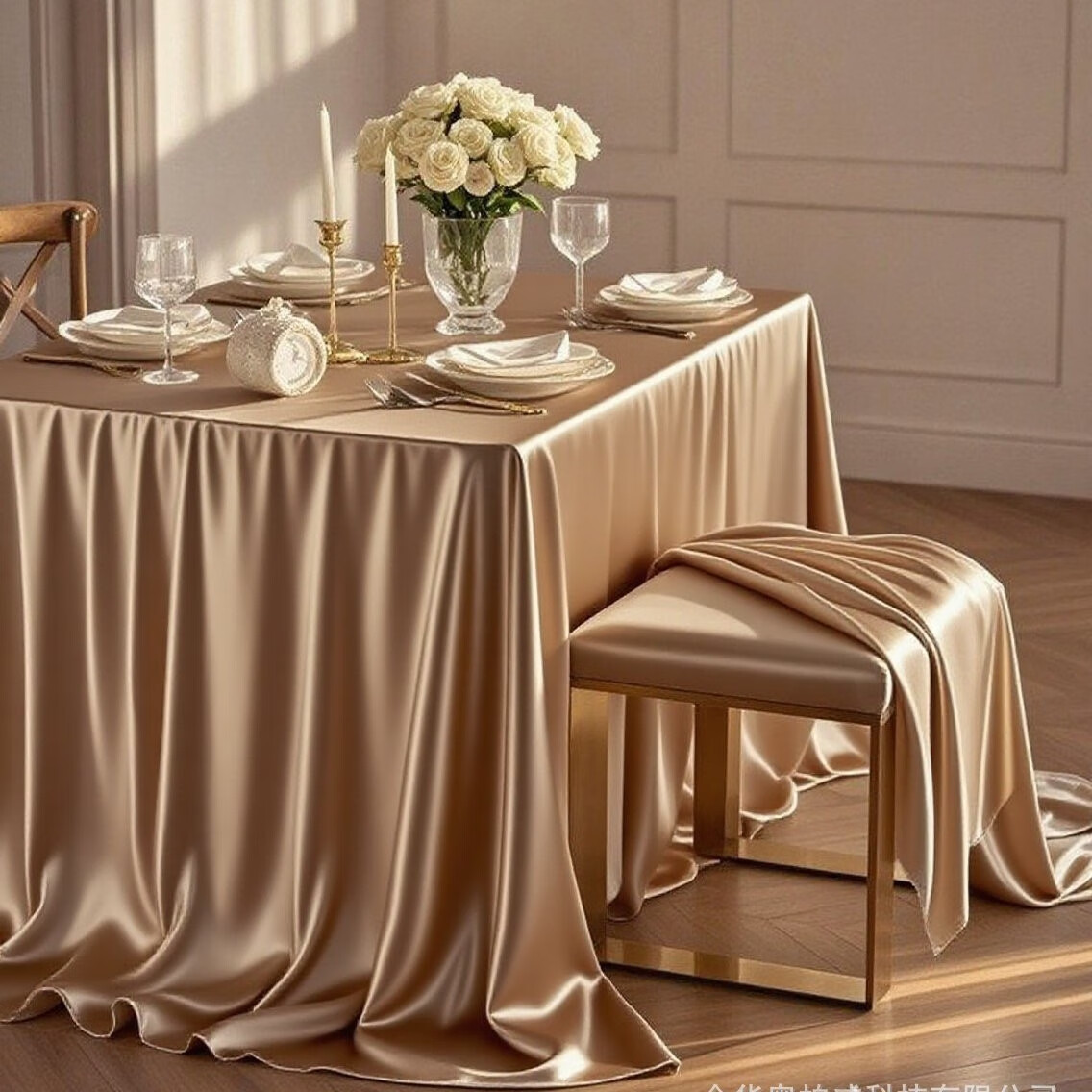 鹿婕锦缎桌布酒店高档会议桌布定制长方形加厚白色轻奢高级感长条桌台 定制尺寸链接客服改价