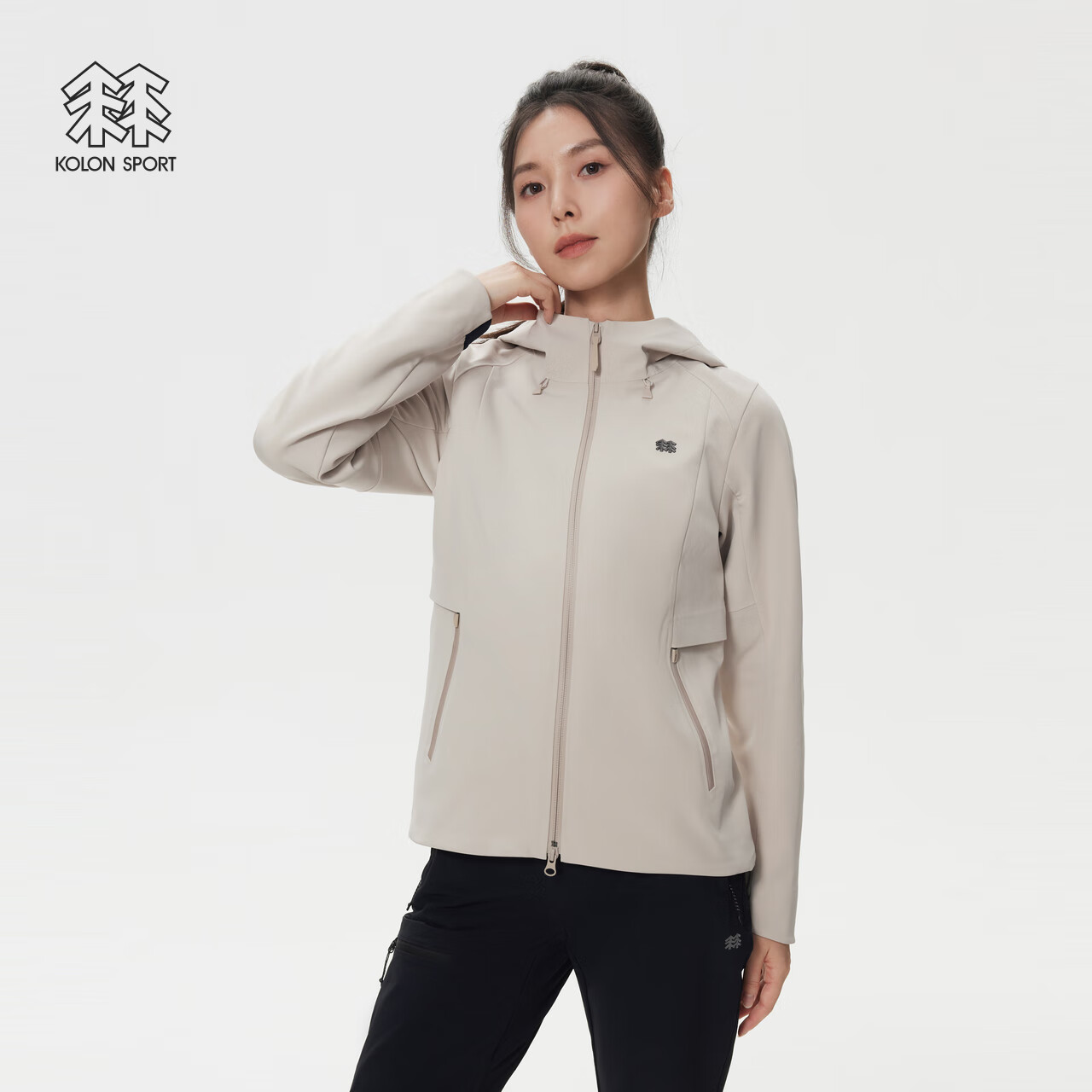KOLON SPORT/可隆风脊石墨烯软壳夹克 女子户外运动防泼水防静电防风外套 LKJK5WNT04-GR 米灰色 L 170/92A