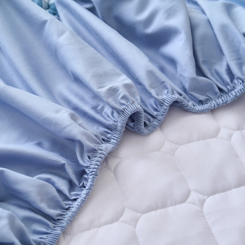 诸禄A类全棉夹棉床笠2米x2.2米2025新款四季通用床罩单件床垫保护隔脏 天蓝小格 床笠三件套 200cm*220cm