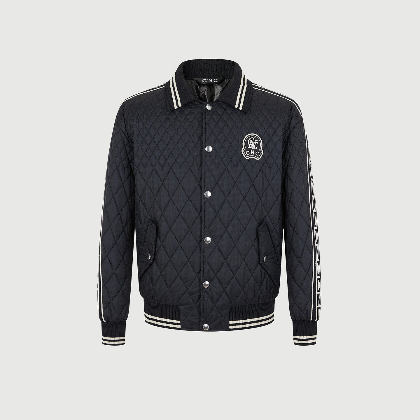 C'N'C【奢侈品衣服】CNC25新款刺绣logo翻领菱格短款棉服夹克外套男 黑色 54 /XL/(185/100A)