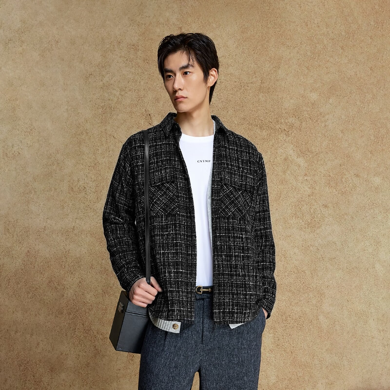 杰克·琼斯(JACK&JONES)25年男装衬衫外套百搭舒适经典格纹宽松休闲长袖上衣2253O3015 E40黑色 常规 XL