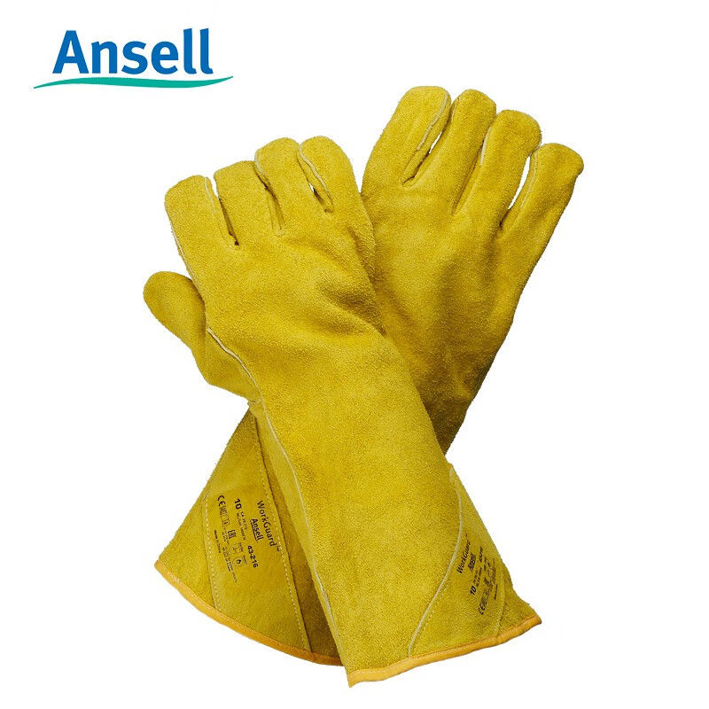 安思爾（Ansell）牛皮電焊隔熱防高溫防濺耐磨防切割加長(cháng)焊工手套 【電焊】43-216手套_1付 1條 XL_加大碼(掌寬10cm)