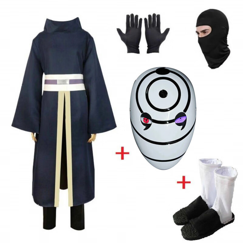 達(dá)聞西帶土cos服火影忍者宇智波帶土cosplay曉組織衣服白面具鞋團(tuán)扇套裝 帶土cos服升級雙層面料+高端發(fā)光白面具+鞋子 XL
