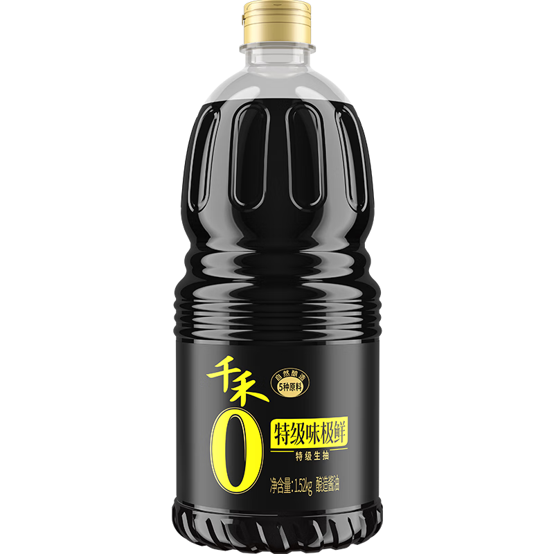 千禾0 酱油 零添加特级味极鲜生抽酿造酱油 零添加凉拌烹饪酱油 1.52kg*1瓶