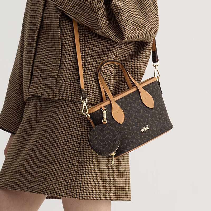 why小圣诞2025新款迷你托特包水桶菜篮单肩斜挎包女士手提包 啡色