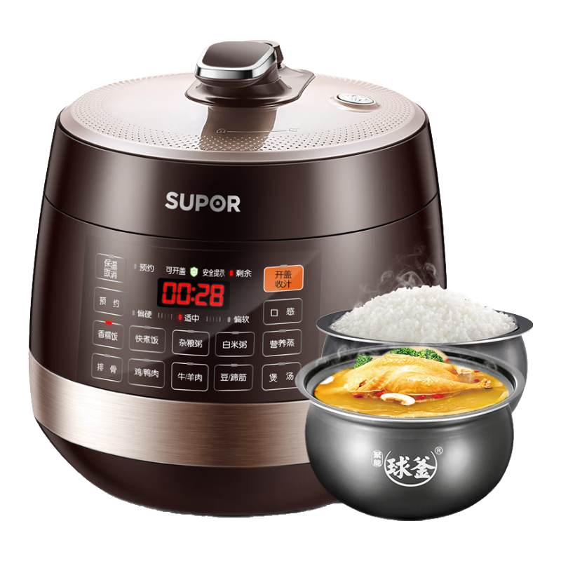 苏泊尔（SUPOR）电压力锅 5升大容量 智能触控 球釜双胆开盖收汁 一键排压高压锅 双胆电压锅防水面板 5L