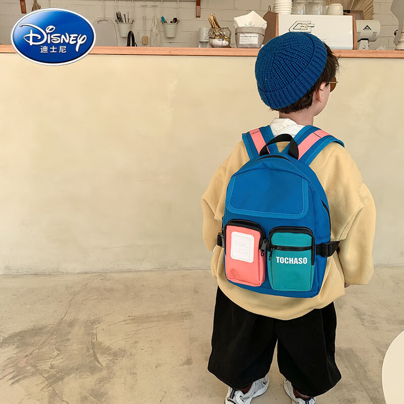 迪士尼(Disney)日系儿童书包幼儿园男孩撞色耐用旅行背包小班3-5岁6宝宝双肩包潮 黑色