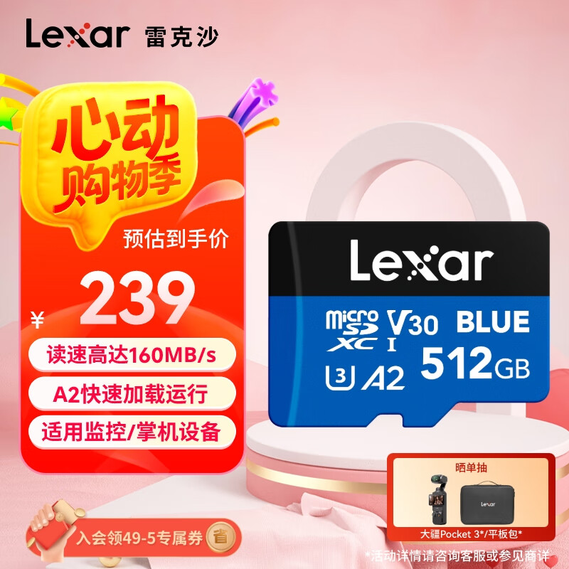 雷克沙（Lexar）512GB TF（MicroSD）存储卡 V30 A2 读160MB/s 游戏机平板行车监控录像内存卡 4K超清拍摄（BLUE）