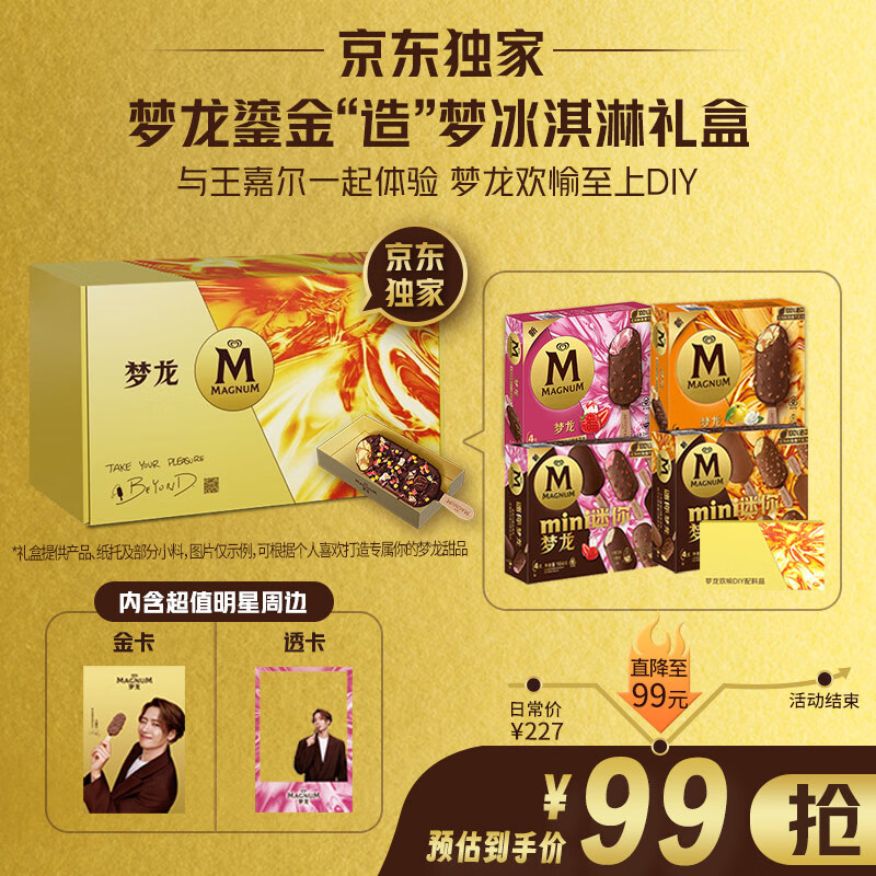 梦龙【王嘉尔推荐】鎏金造梦冰淇淋DIY礼盒  4盒/16支 830G