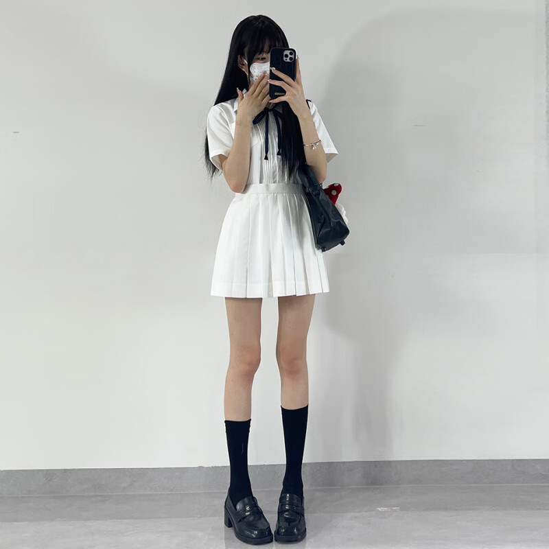 INCOFAN正品jk制服純色百褶裙日系學(xué)院風(fēng)短中長(zhǎng)學(xué)生畢業(yè)照半身裙女 36cm白色百褶裙(送安全褲) 單條 M