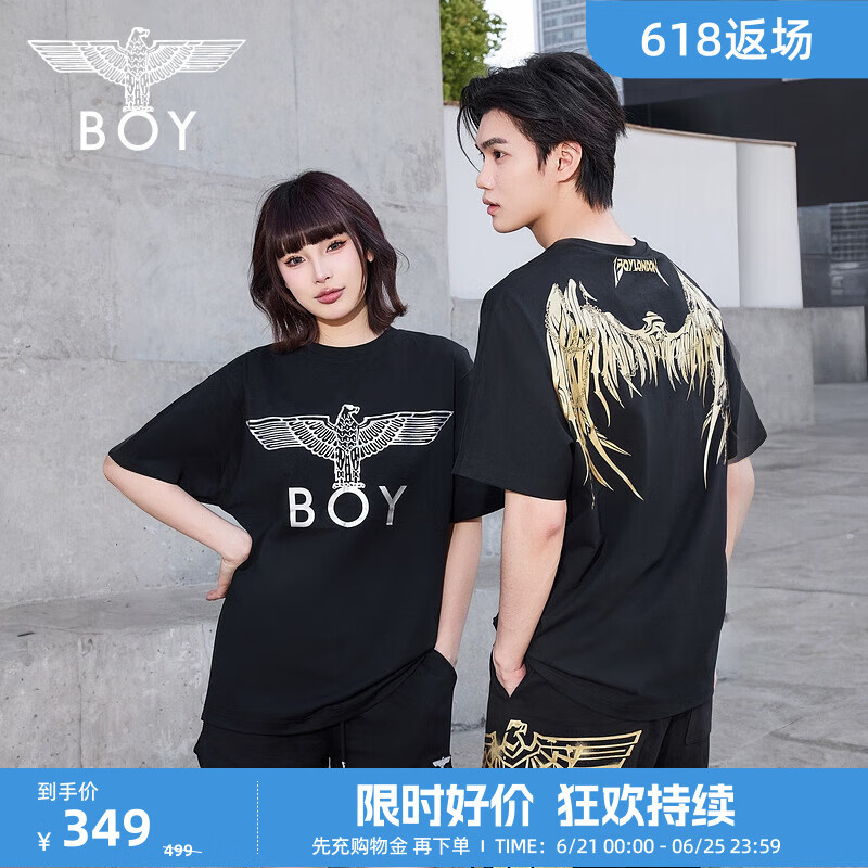 BOY LONDON【金翼鎖鏈】夏季短袖情侶款翅膀燙金潮牌圓領T恤N01918 黑印金N01918 經(jīng)典升級 XL