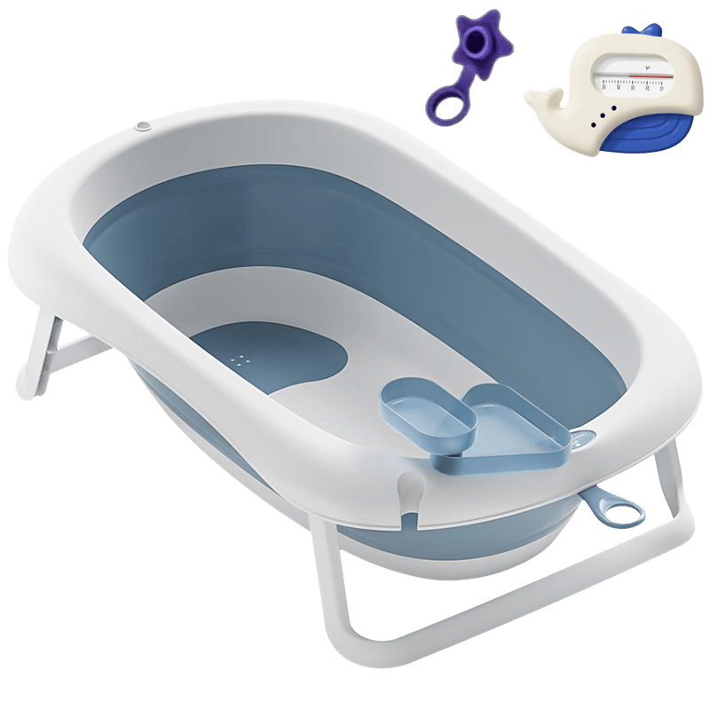 蒂爱婴儿洗澡盆 宝宝折叠浴盆新生儿童澡盆加大加厚 送温度计 鸢尾蓝