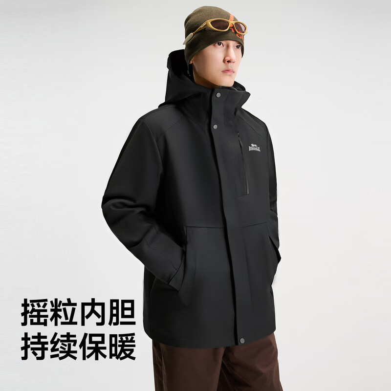 龙狮戴尔户外情侣两件套外套秋冬新款摇粒抓绒内胆保暖防风登山服男女同款 黑色 2XL 180/96A