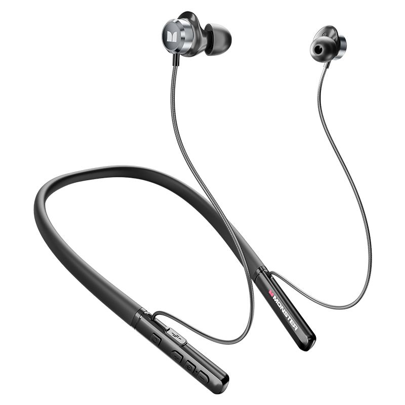 魔声(MONSTER)颈挂式无线运动蓝牙耳机 超长续航户外骑行防水防汗手机通话降噪挂脖式无线耳机SG03Pro黑色