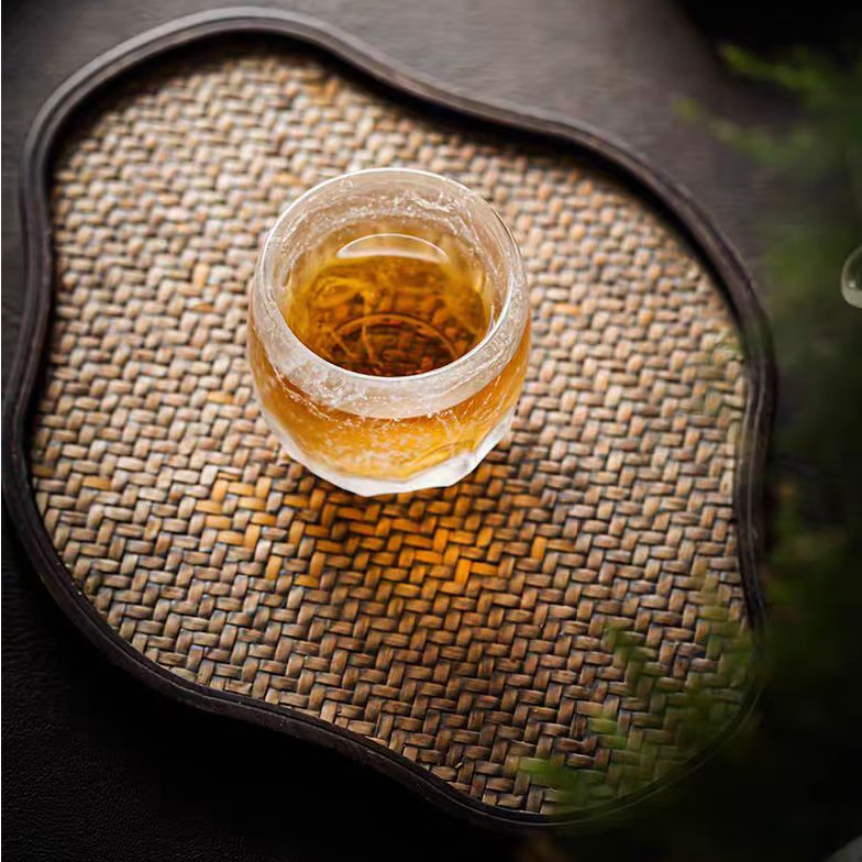 富贵荣耐热加厚玻璃茶杯茶具泡茶杯礼物茶杯精致主人杯水墨品茗杯泡茶杯 透明琉璃   水立方主人杯70ml