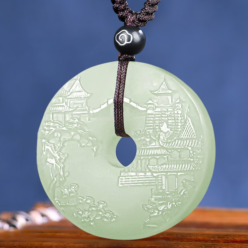 古銘軒 新疆和田玉平安扣吊墜 山水風(fēng)景玉吊墜 男女士款玉墜 款十-水潤(rùn)色(名樓-平安款)