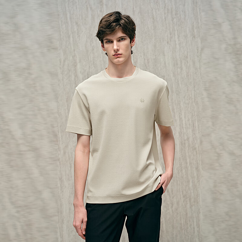 汉麻世家(HANP)/汉麻世家25春夏男士短袖澳棉华夫格弹力色百搭圆领T恤男 蜜合色 S