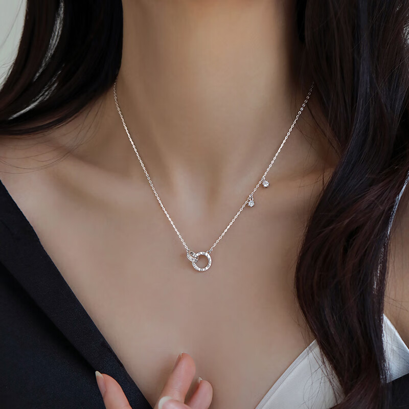 925银环环相扣项链小众锁骨链2025新女感颈链 925银双环项链 银双环项链