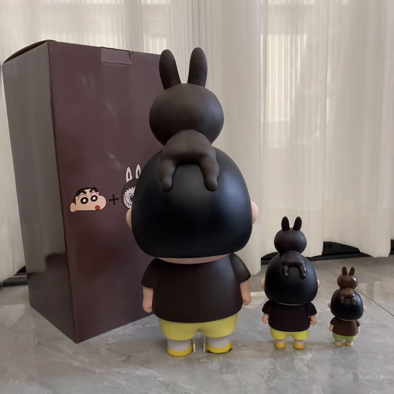 拉布布蜡笔小新洗澡雨衣顶正版潮玩手办桌面摆件动漫周边生日礼物 labubu拉布布小新【大中小3只】