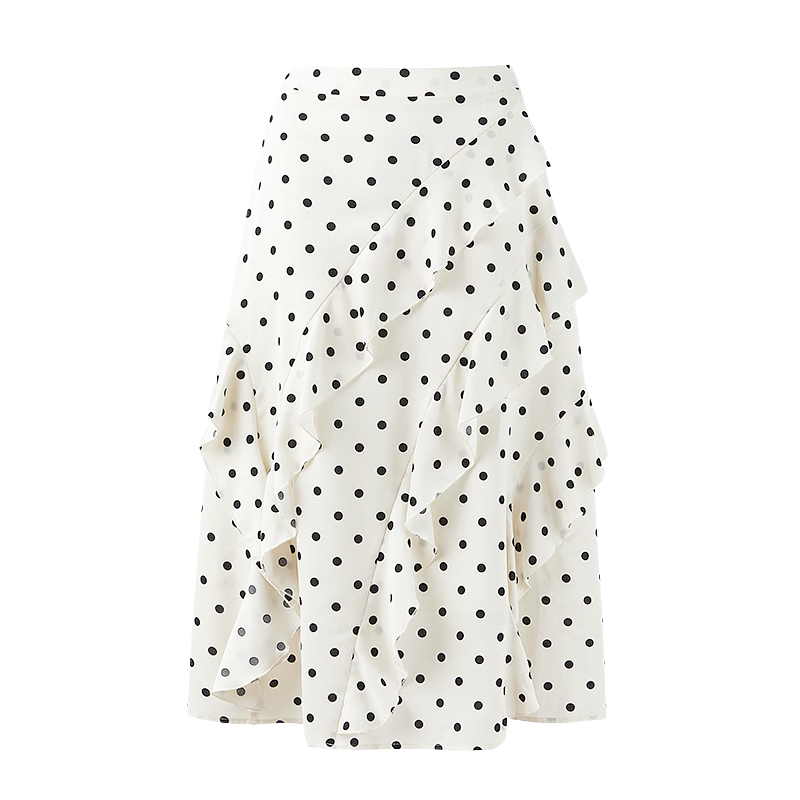 秋水伊人优雅风百搭A字鱼尾裙2025年夏季新款女荷叶边波点半身裙 波点 M251元