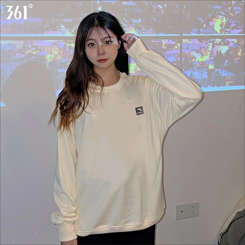 361°卫衣女春季衣服运动服饰篮球服跑步服健身服女士圆领运动装 沙棕白 XS(160)