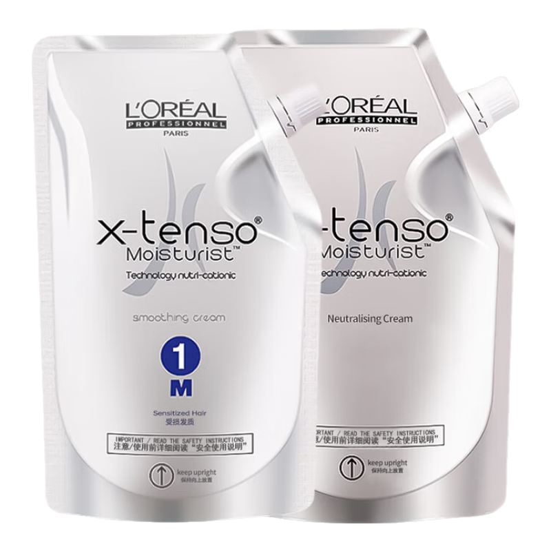 歐萊雅（LOREAL）直發(fā)膏燙發(fā)藥水軟化劑定型劑免夾免拉家用卷發(fā)拉直膏離子燙理發(fā)店 【受損發(fā)質(zhì)】直發(fā)膏M 400ml*2袋