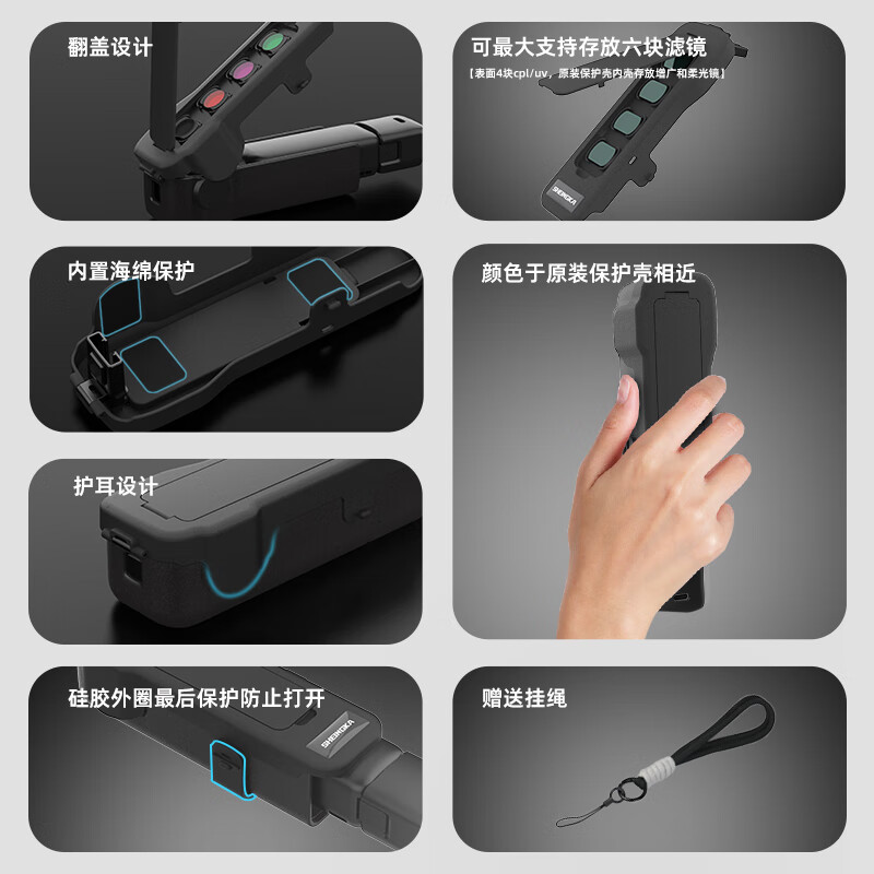 sheingka适用大疆dji pocket3口袋相机镜头滤镜收纳壳收纳包便携配件原装保护壳保护盖板保护套 Pocket3透明翻盖保护盖【全透明】