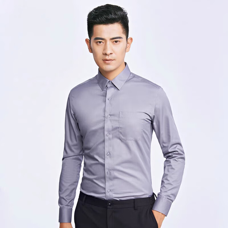 G2000襯衫男士長(cháng)袖斜紋尖領(lǐng)商務(wù)修身免燙職業(yè)裝襯衣白色秋工作服 有胸袋款為 合身版型 38 14/