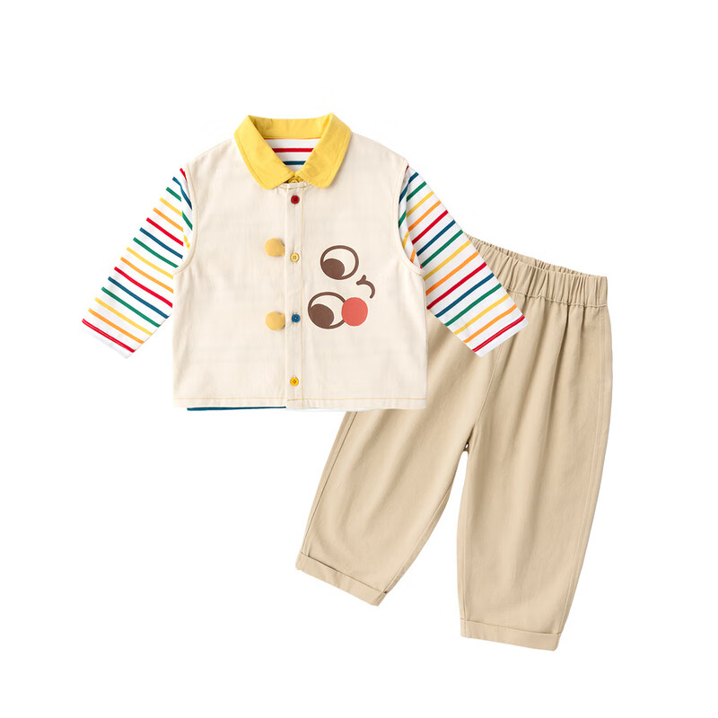 嘟嘟家男童春季套装长袖儿童洋气【三件套】春装宝宝春秋宽松卡通马甲潮 绿色 100