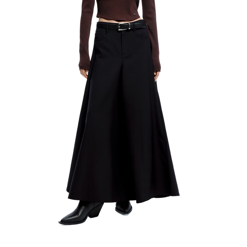 MO&Co.2024春新品含羊毛精紡壓褶立裁中低腰半身裙長裙