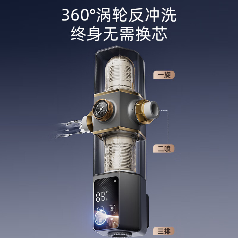 瑞美前置过滤器自来水净化器10T大通量家电电器厨房过滤40微米双芯家庭用反冲洗净水器全自动清洗 RMQZ-25F-A1