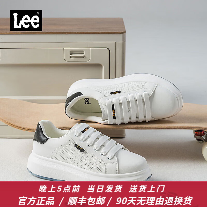 Lee男鞋2025新款休闲鞋男夏季透气小白鞋增高男士板鞋百搭白色鞋子男 黑色 42 【偏大/请拍小一码】