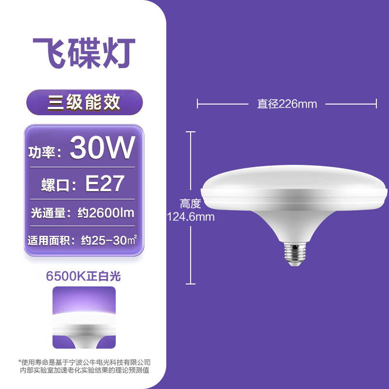 公牛燈泡e27螺口led家用節(jié)能燈電燈泡e14螺旋口白熾燈替換球泡燈 飛碟燈【E27大螺口】30W_正白光-