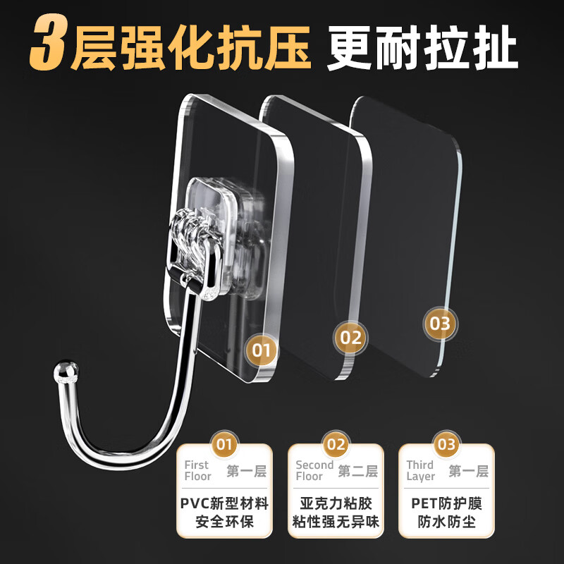 暖居挂钩超强粘力粘钩强力挂钩免打孔无痕挂钩吸盘挂钩卫生间挂钩防水 【加大加厚强承重】透明挂钩20个