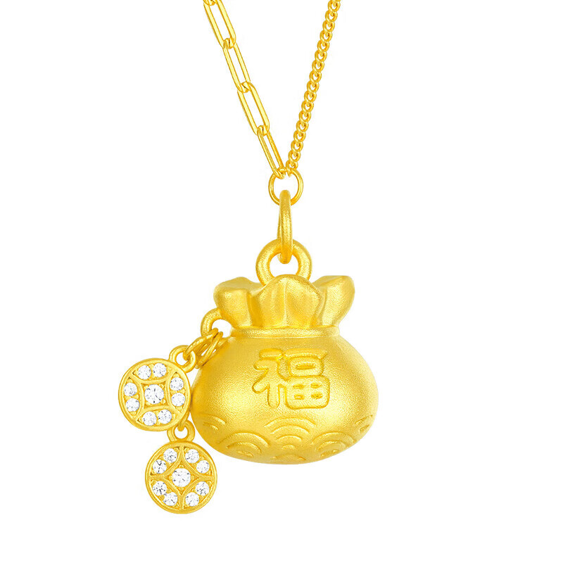 周大生小福袋项链纯银S925高级国风新中式福包锁骨链送女友生日礼物