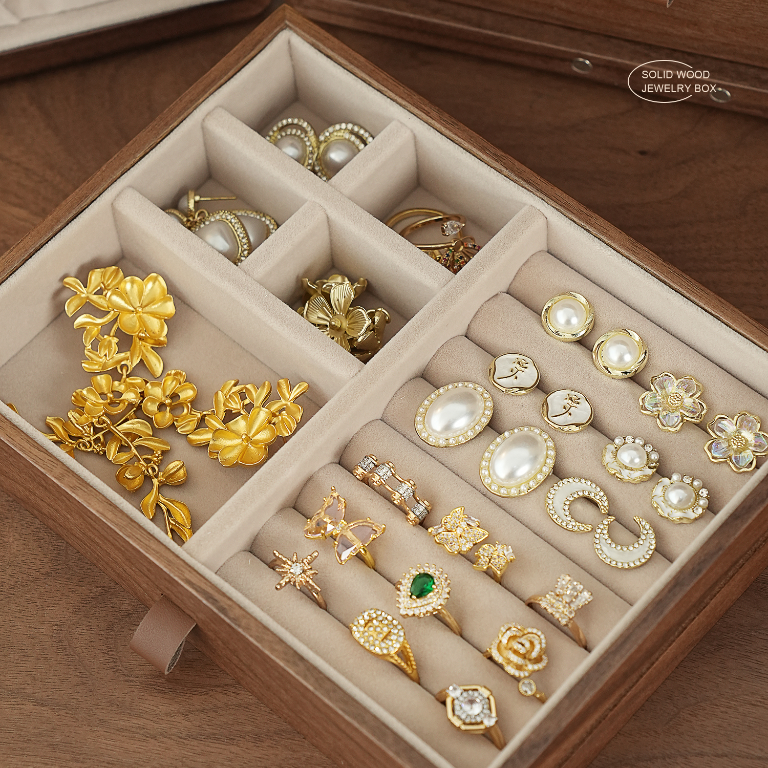 木久首饰盒桌面收纳盒高端轻奢耳环项链珠宝五金梳妆台多层饰品盒 五层首饰盒 海棠蝴蝶款【带锁带礼盒】 首饰盒