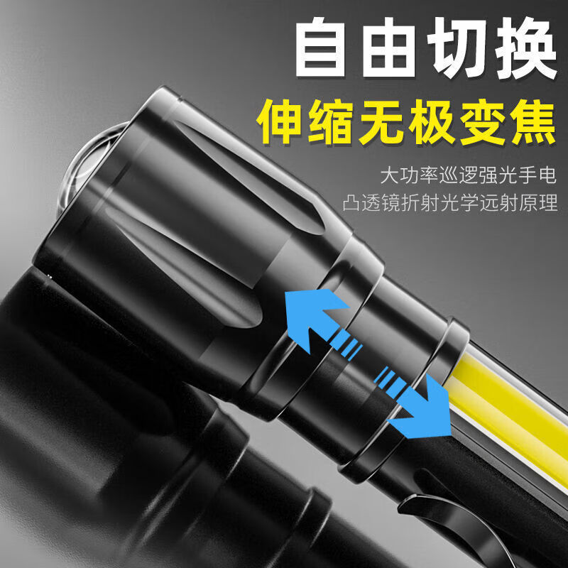 义虎户外强光手电筒usb充电居家户外露营登山照明灯 【400毫安】强光手电筒爆亮款