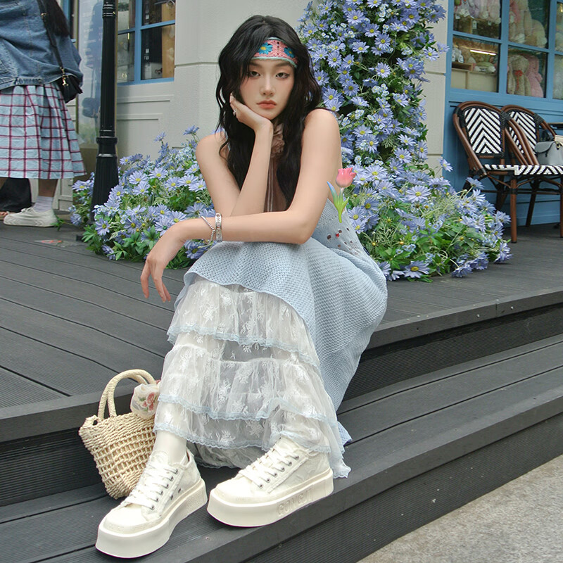 共迹gongji周深同款厚底帆布鞋厚底鞋女鞋秋季2025增高板鞋小白鞋运动休闲鞋 象牙白 /偏大一码 36